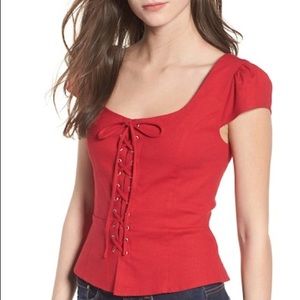 WAYF red lace-up top